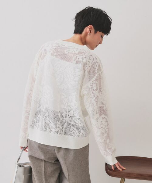 OPAQUE.CLIP / オペーク ドット クリップ ニット・セーター | フワラー柄シアーメッシュニット【洗濯機洗い可】 | 詳細1