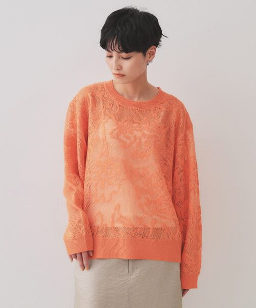 OPAQUE.CLIP / オペーク ドット クリップ ニット・セーター | フワラー柄シアーメッシュニット【洗濯機洗い可】 | 詳細13