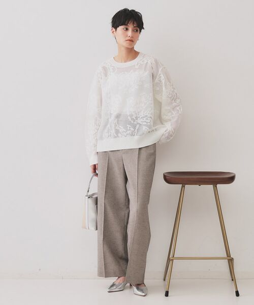 OPAQUE.CLIP / オペーク ドット クリップ ニット・セーター | フワラー柄シアーメッシュニット【洗濯機洗い可】 | 詳細2