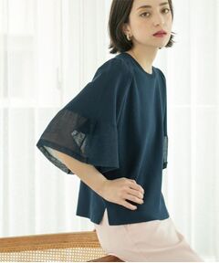 オペークドットクリップ ウールandカシミアブレンドニット ブルー ウールカシミヤブレンド チェスターコート（チェスターコート