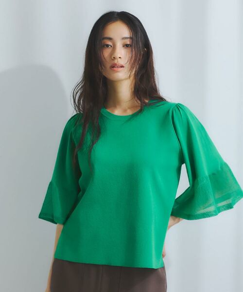 OPAQUE.CLIP / オペーク ドット クリップ ニット・セーター | 《5色展開》シアーフレアスリーブニット【洗濯機洗い可】 | 詳細1