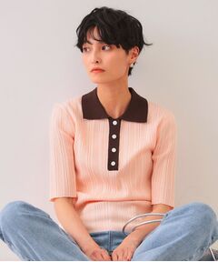 OPAQUE.CLIP / オペーク ドット クリップ ニット・セーター | 配色ポロランダムリブニット【洗濯機洗い可/抗ピル】