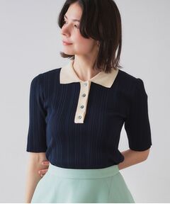 OPAQUE.CLIP / オペーク ドット クリップ ニット・セーター | 配色ポロランダムリブニット【洗濯機洗い可/抗ピル】