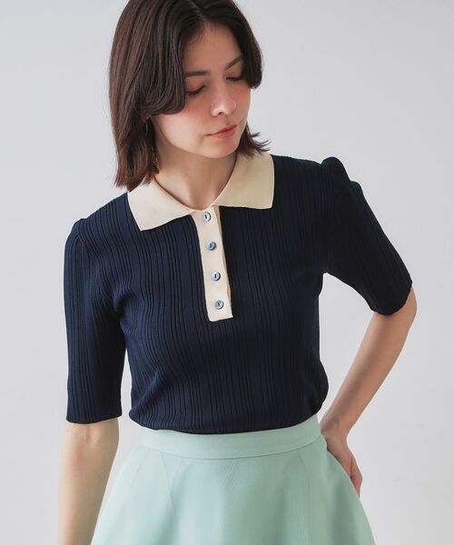 OPAQUE.CLIP / オペーク ドット クリップ ニット・セーター | 配色ポロランダムリブニット【洗濯機洗い可/抗ピル】 | 詳細5