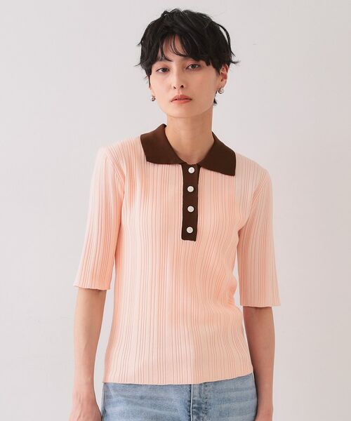 OPAQUE.CLIP / オペーク ドット クリップ ニット・セーター | 配色ポロランダムリブニット【洗濯機洗い可/抗ピル】 | 詳細9