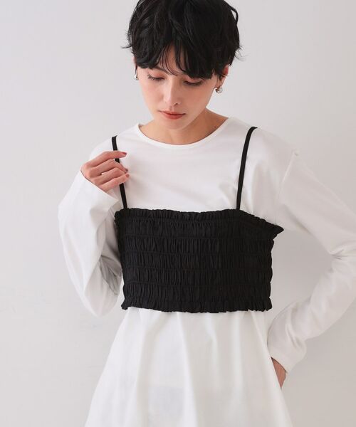 OPAQUE. CLIP/オペーク ドット クリップ 《ツインセット》シャーリングビスチェ×ロングTシャツ【洗濯機洗い可】 ブラック(519) 40(L) OPAQUE. CLIP/オペーク ドット クリップ 《ツインセット》シャーリングビスチェ×ロングTシャツ【洗濯機洗い可】 ブラック(519) 40(L)