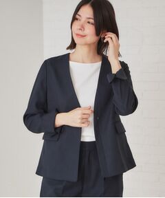 OPAQUE.CLIP / オペーク ドット クリップ ノーカラージャケット | ストレッチリネンライクVネックジャケット/セットアップ対応【洗濯機洗い可/防シワ】