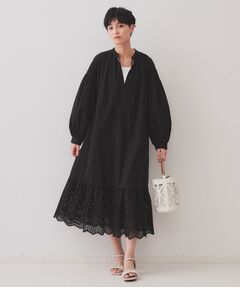 OPAQUE.CLIP / オペーク ドット クリップ ロング・マキシ丈ワンピース | 裾アイレットレースボリュームシャツワンピース【洗濯機洗い可】