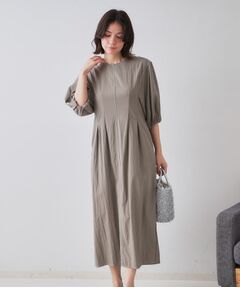 OPAQUE.CLIP / オペーク ドット クリップ ロング・マキシ丈ワンピース | 配色ボリュームタックスリーブワンピース【洗濯機洗い可】