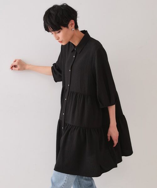 OPAQUE.CLIP / オペーク ドット クリップ シャツ・ブラウス | ふくれジャカードティアードチュニックブラウス【洗濯機洗い可】 | 詳細1