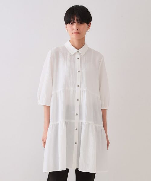 OPAQUE.CLIP / オペーク ドット クリップ シャツ・ブラウス | ふくれジャカードティアードチュニックブラウス【洗濯機洗い可】 | 詳細9