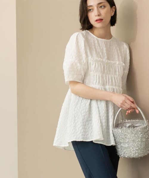 OPAQUE.CLIP / オペーク ドット クリップ シャツ・ブラウス | シャーリングペプラムブラウス【洗濯機洗い可】 | 詳細1