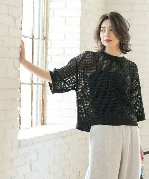 OPAQUE.CLIP / オペーク ドット クリップ ニット・セーター | スパンコールメッシュニット | 詳細8