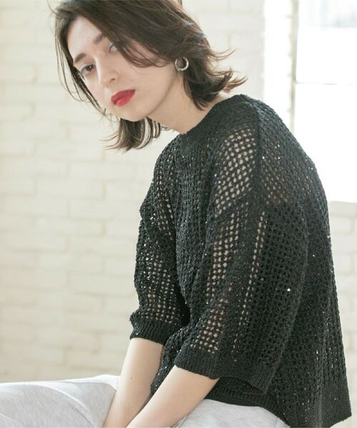 OPAQUE. CLIP/オペーク ドット クリップ スパンコールメッシュニット ブラック(619) 00(M) OPAQUE. CLIP/オペーク ドット クリップ スパンコールメッシュニット ブラック(619) 00(M)