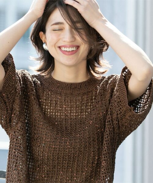 OPAQUE. CLIP/オペーク ドット クリップ スパンコールメッシュニット ブラウン(644) 00(M) OPAQUE. CLIP/オペーク ドット クリップ スパンコールメッシュニット ブラウン(644) 00(M)