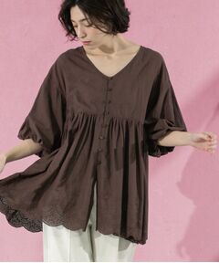 OPAQUE.CLIP / オペーク ドット クリップ シャツ・ブラウス | バルーン袖スカラップ刺繍レースチュニック