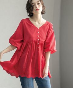 OPAQUE.CLIP / オペーク ドット クリップ シャツ・ブラウス | バルーン袖スカラップ刺繍レースチュニック