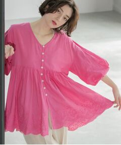 OPAQUE.CLIP / オペーク ドット クリップ シャツ・ブラウス | バルーン袖スカラップ刺繍レースチュニック