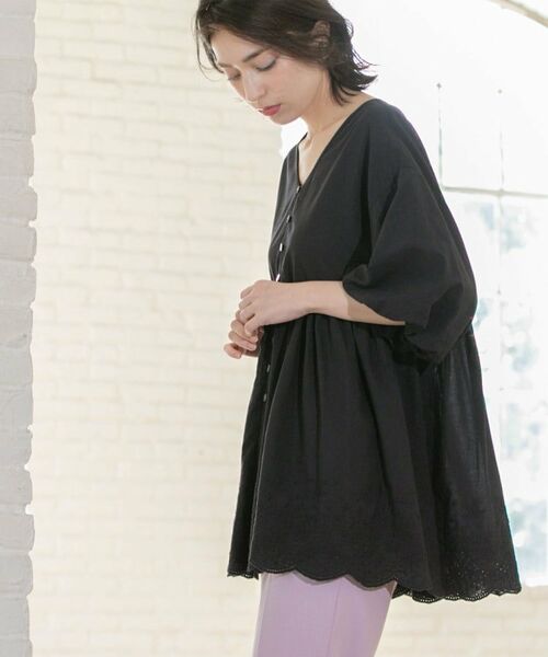 OPAQUE.CLIP / オペーク ドット クリップ シャツ・ブラウス | バルーン袖スカラップ刺繍レースチュニック | 詳細16