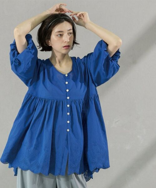 セール】 バルーン袖スカラップ刺繍レースチュニック （シャツ