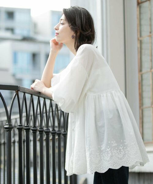 OPAQUE.CLIP / オペーク ドット クリップ シャツ・ブラウス | バルーン袖スカラップ刺繍レースチュニック | 詳細7