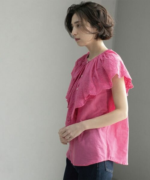 北欧暮らしの道具店　きれい色のTシャツブラウス　ピンク Wearing color makes you feel good. Elegant knit coordination