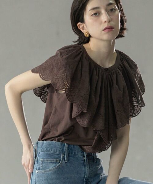 OPAQUE. CLIP/オペーク ドット クリップ 刺繍レースカラーブラウス ブラウン(044) 38(M) OPAQUE. CLIP/オペーク ドット クリップ 刺繍レースカラーブラウス ブラウン(044) 38(M)