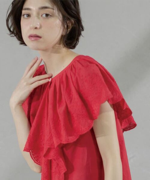 OPAQUE. CLIP/オペーク ドット クリップ 刺繍レースカラーブラウス レッド(062) 38(M) OPAQUE. CLIP/オペーク ドット クリップ 刺繍レースカラーブラウス レッド(062) 38(M)