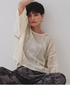OPAQUE.CLIP / オペーク ドット クリップ ニット・セーター | 麻混モチーフ柄スカシニット【洗濯機洗い可】