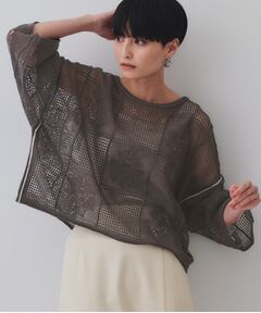 OPAQUE.CLIP / オペーク ドット クリップ ニット・セーター | 麻混モチーフ柄スカシニット【洗濯機洗い可】