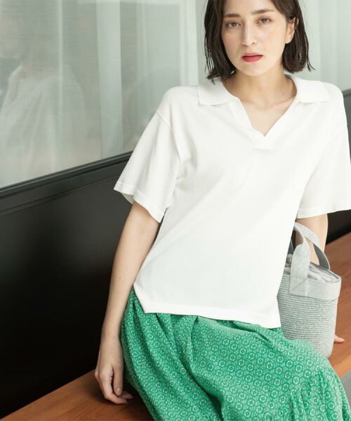 OPAQUE.CLIP / オペーク ドット クリップ ニット・セーター | スキッパーニット【UV/接触冷感/抗ピル/洗濯機洗い可】(ホワイト(001))