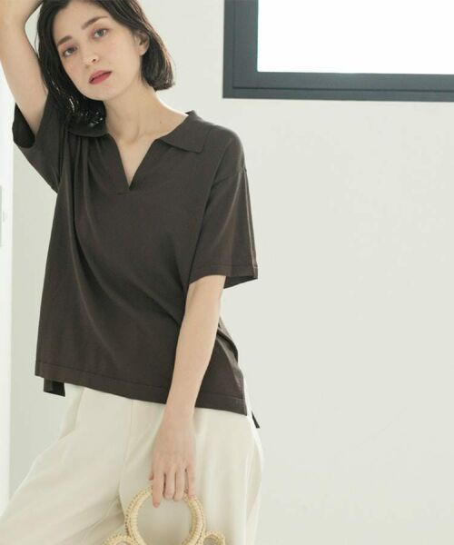 OPAQUE.CLIP / オペーク ドット クリップ ニット・セーター | スキッパーニット【UV/接触冷感/抗ピル/洗濯機洗い可】(ブラウン(044))