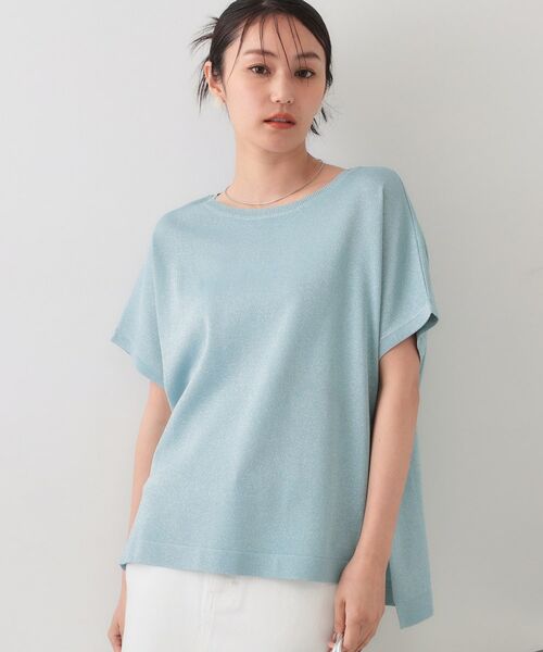 OPAQUE. CLIP/オペーク ドット クリップ ラメリラクシードルマンニット【接触冷感/UV/抗ピル/洗濯機洗い可】 ブルー(691) 38(M)