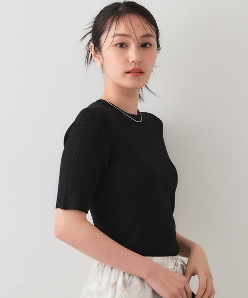 OPAQUE.CLIP / オペーク ドット クリップ ニット・セーター | シアーリブハーフスリーブニット【洗濯機洗い可/抗ピル】 | 詳細5