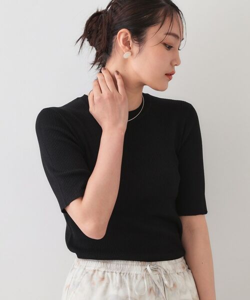 OPAQUE.CLIP / オペーク ドット クリップ ニット・セーター | シアーリブハーフスリーブニット【洗濯機洗い可/抗ピル】(ブラック(019))