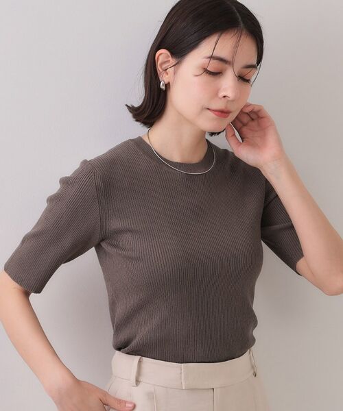 OPAQUE.CLIP / オペーク ドット クリップ ニット・セーター | シアーリブハーフスリーブニット【洗濯機洗い可/抗ピル】(トープ(054))