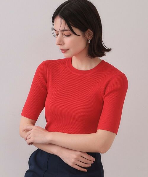 OPAQUE. CLIP/オペーク ドット クリップ シアーリブハーフスリーブニット【洗濯機洗い可/抗ピル】 レッド(062) 40(L) OPAQUE. CLIP/オペーク ドット クリップ シアーリブハーフスリーブニット【洗濯機洗い可/抗ピル】 レッド(062) 40(L)