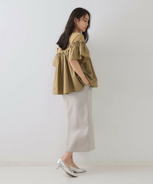 【オシャレ⭐sov.】ベージュ　プリーツ　変形カットソー オシャレ⭐sov.】ベージュ プリーツ 変形カットソー - メルカリ