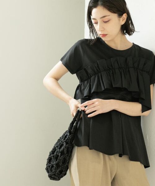 polaura 新品　 フリル付きブラックペプラムトップス 楽天市場】レーストップス レース ペプラムフリル トップス