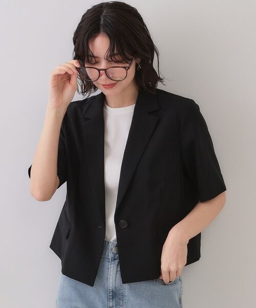 OPAQUE. CLIP/オペーク ドット クリップ ストレッチリネンライクショートテーラードジャケット【UV/洗濯機洗い可/抗ピル】 ブラック(019) 40(L)