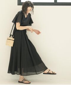 OPAQUE.CLIP / オペーク ドット クリップ ロング・マキシ丈ワンピース | Vネックフィット＆フレアドレス/オーガニックコットン混【洗濯機洗い可】