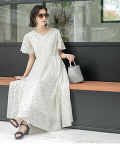 OPAQUE.CLIP / オペーク ドット クリップ ロング・マキシ丈ワンピース | Vネックフィット＆フレアドレス/オーガニックコットン混【洗濯機洗い可】