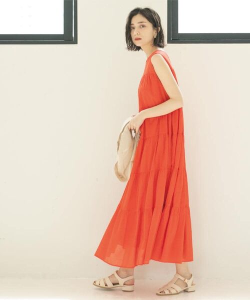 OPAQUE. CLIP/オペーク ドット クリップ 《Can Cam掲載》ティアードマキシドレス/オーガニックコットン混【洗濯機洗い可】 レッド(061) 38(M) OPAQUE. CLIP/オペーク ドット クリップ 《Can Cam掲載》ティアードマキシドレス/オーガニックコットン混【洗濯機洗い可】 レッド(061) 38(M)