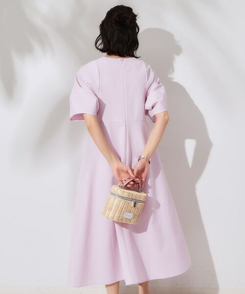 水色ストライプ半袖ワンピース L／帽子＆ヘアクリップ付き OPAQUE.CLIP ワンピース サッカーストライプワンピース「吸水速