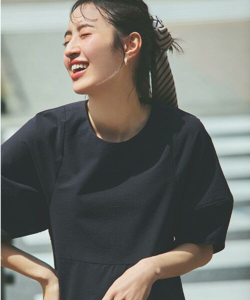 OPAQUE.CLIP / オペーク ドット クリップ ロング・マキシ丈ワンピース | サッカーストライプワンピース【吸水速乾/イージーアイロン/洗濯機洗い可】 | 詳細3