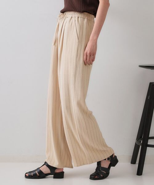 OPAQUE.CLIP / オペーク ドット クリップ パンツ | 麻混ストライプイージーワイドパンツ【洗濯機洗い可】 | 詳細1