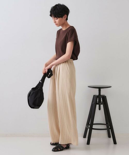 OPAQUE.CLIP / オペーク ドット クリップ パンツ | 麻混ストライプイージーワイドパンツ【洗濯機洗い可】 | 詳細2