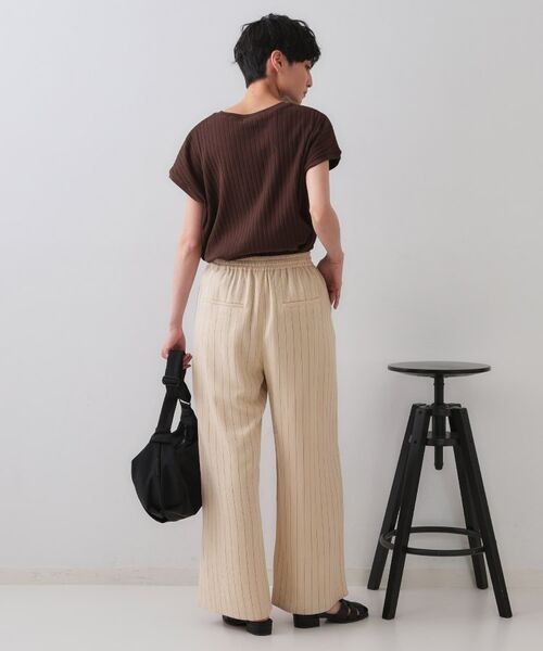 OPAQUE.CLIP / オペーク ドット クリップ パンツ | 麻混ストライプイージーワイドパンツ【洗濯機洗い可】 | 詳細3