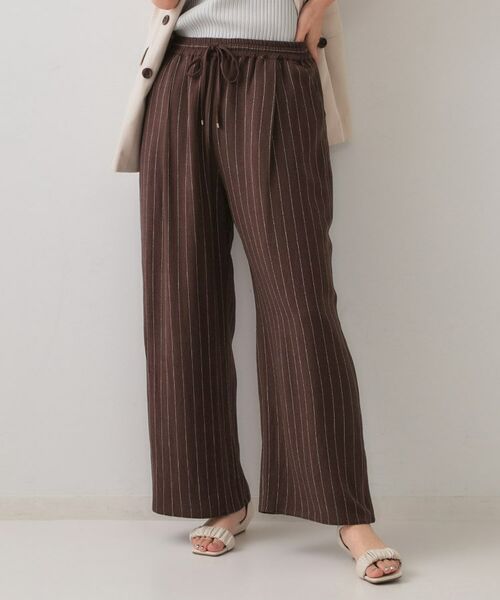 OPAQUE.CLIP / オペーク ドット クリップ パンツ | 麻混ストライプイージーワイドパンツ【洗濯機洗い可】(ブラウン(344))