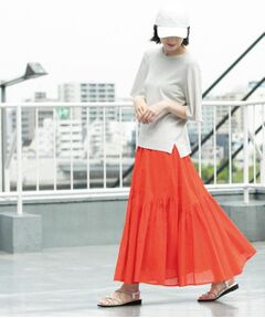 OPAQUE.CLIP / オペーク ドット クリップ ロング・マキシ丈スカート | ギャザーフレアスカート/オーガニックコットン混【洗濯機洗い可】